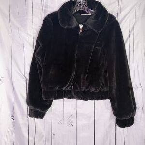 No Boundaries Women's Black Faux Fur Cropped Jacket NWOT